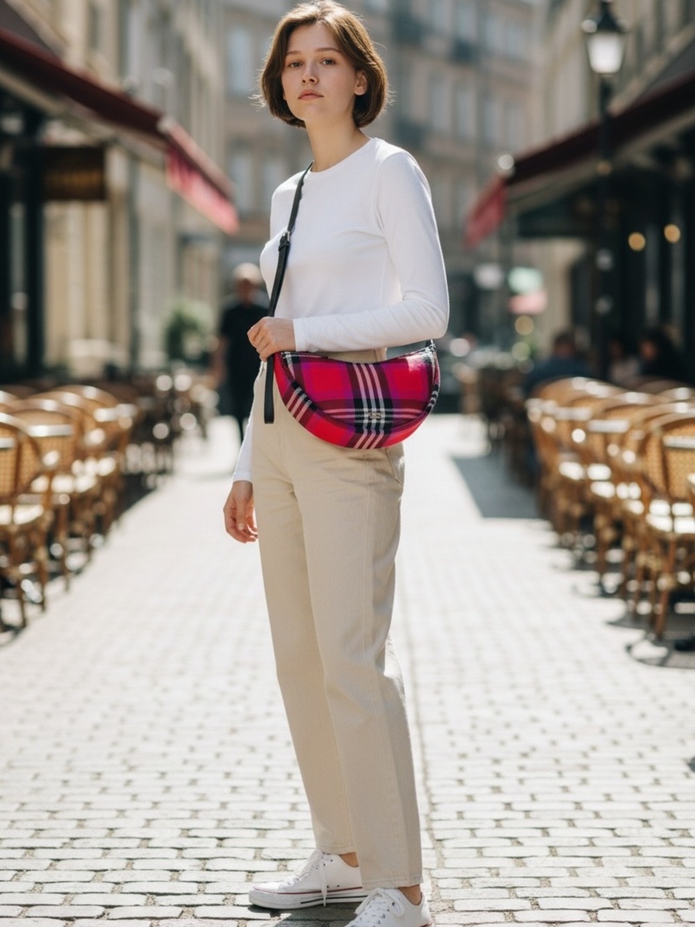 Kate Spade pink and red Plaid Crescent Shoulder Bag - Picture 9 of 9